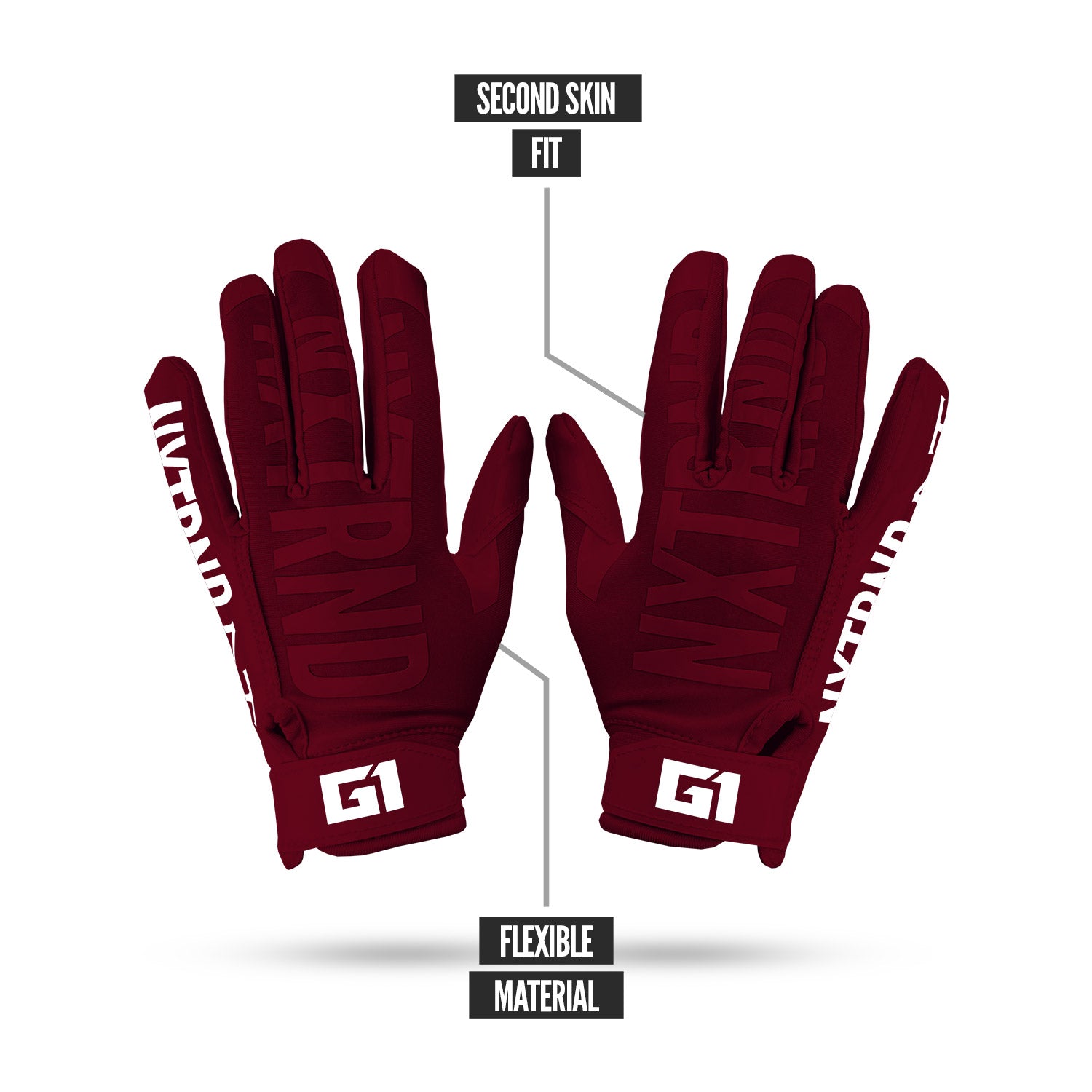 G1® Youth Football Gloves Maroon - Image 4
