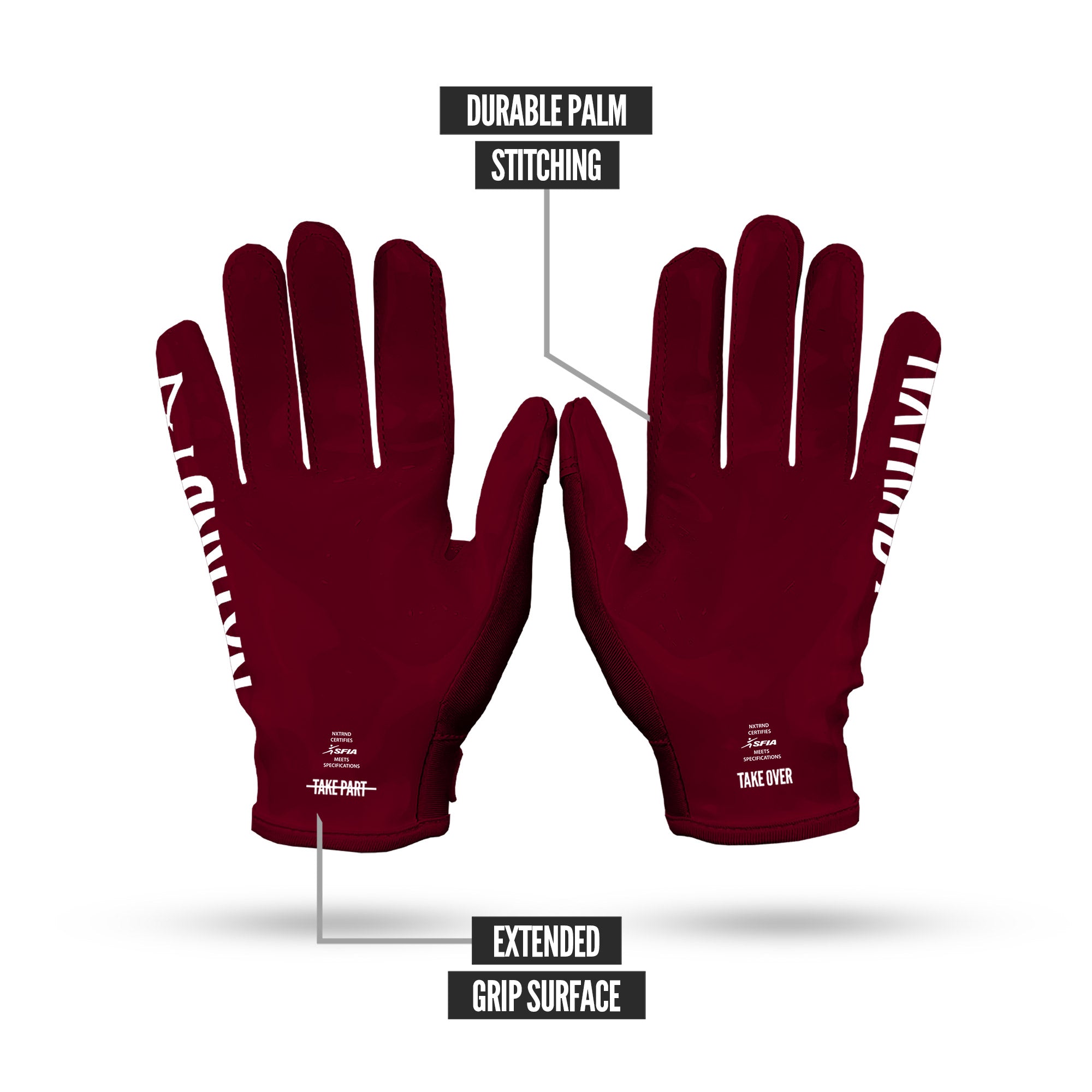 G1® Youth Football Gloves Maroon - Image 3