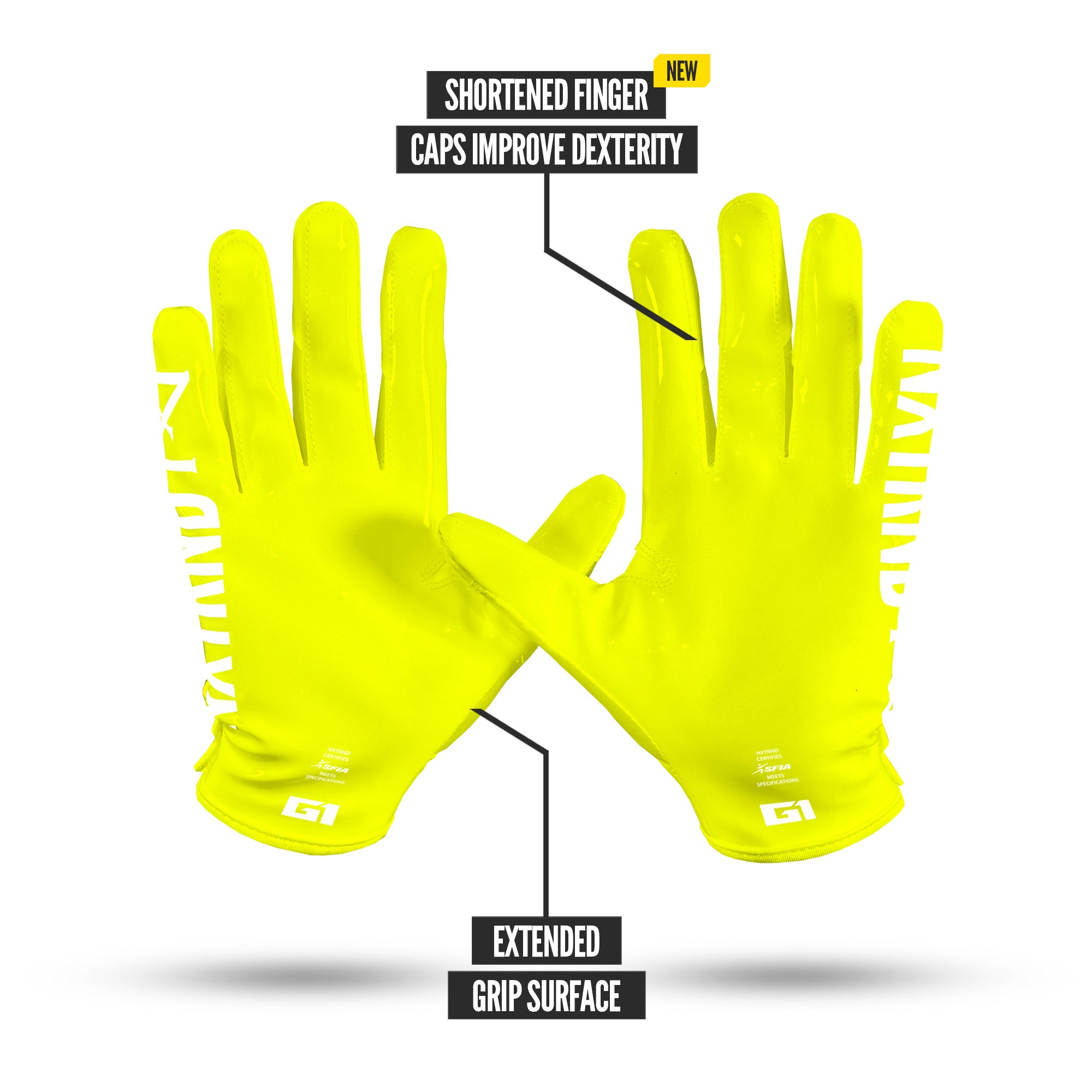 G1® Pro Football Gloves Neon Yellow - Image 5
